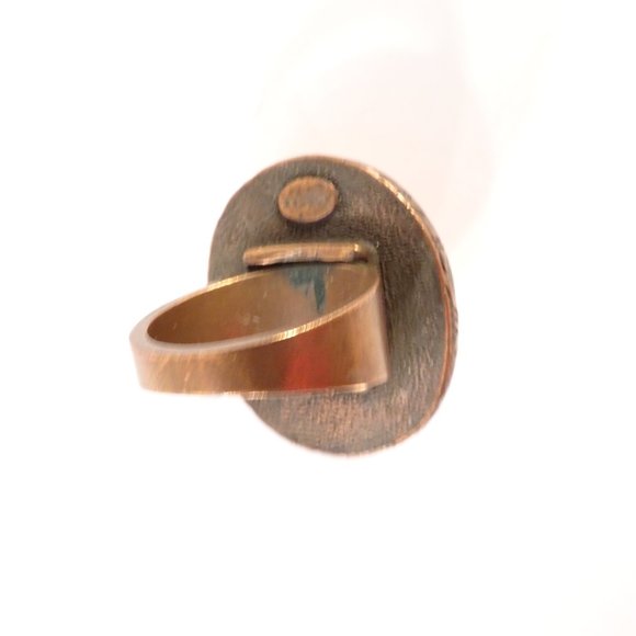 Gerard Yosca Women's Natural Cultured Coral Stone Solitaire brass Vintage Ring 6 - Picture 4 of 9